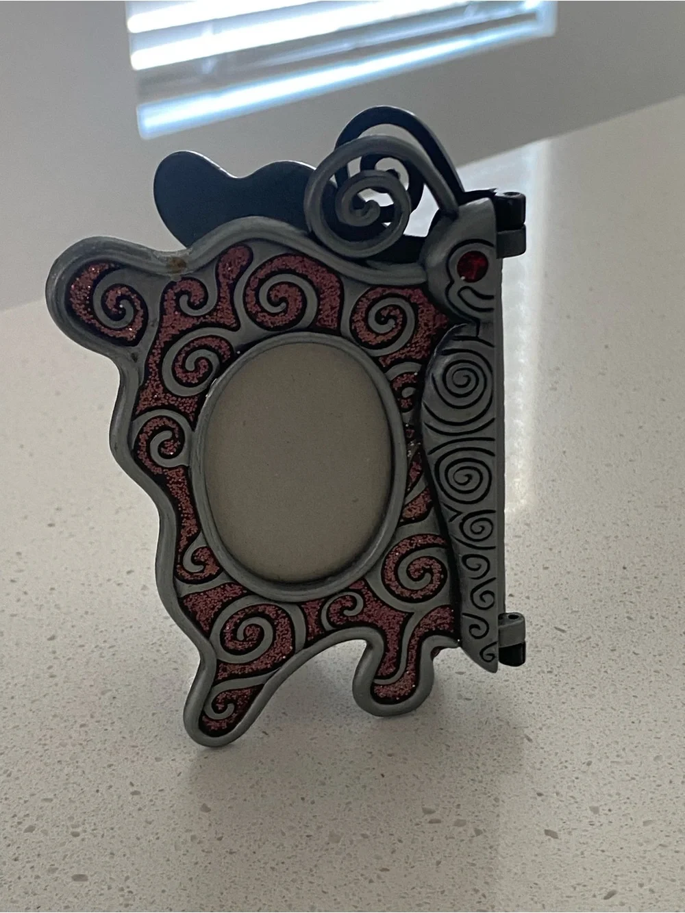 Double vintage photo frame with butterfly design; miniature model